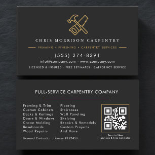 QR Code Carpenter Carpentry Black Gold Business Card