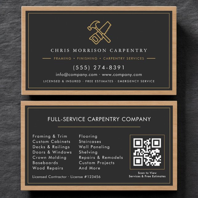 QR Code Carpenter Carpentry Services   Business Card (Creator Uploaded)