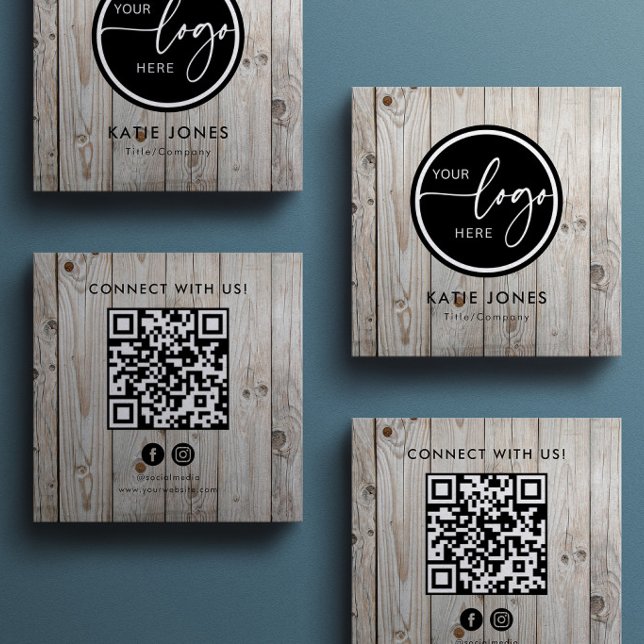QR Code Carpentry Custom Logo Connect with Us Square Business Card (Creator Uploaded)