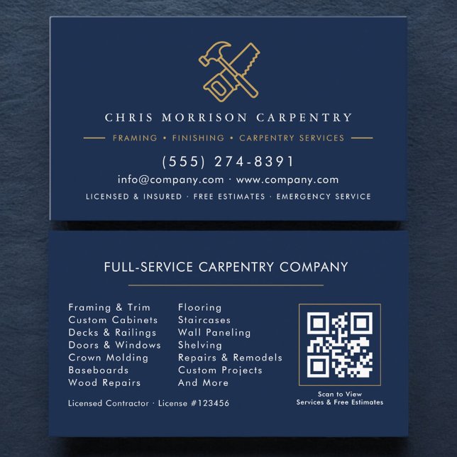 QR Code Carpentry Home Improvement Hammer Saw Business Card (Creator Uploaded)