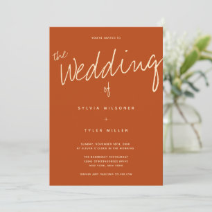 QR Code Casual Typography Burnt Orange Wedding Invitation