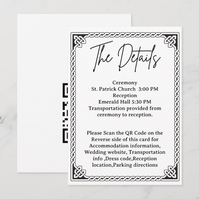 QR Code Celtic Frame Wedding Details  Enclosure Card (Front/Back)
