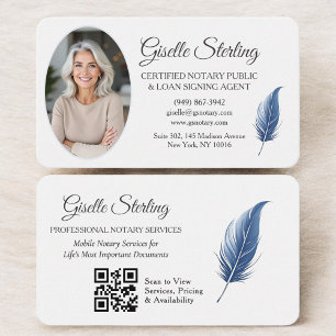 QR Code Certified Notary Public Navy Blue Business Card