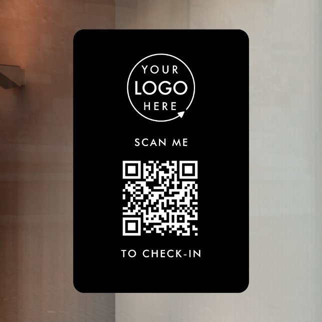 QR Code Check-In | Black Business Logo Contactless (Interactive QR code check-in signage with your business logo.)