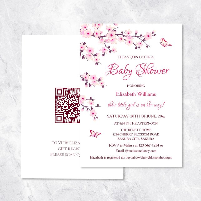 QR Code | Cherry Blossom | Girl Baby Shower Invitation (Creator Uploaded)