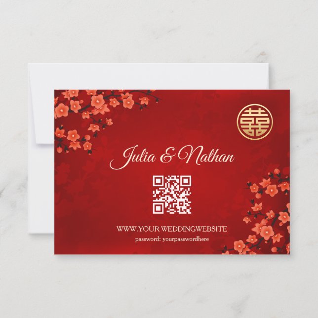QR Code | Cherry Blossom Red RSVP Chinese Wedding (Back)