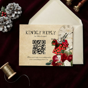 QR Code Christmas Alice in Wonderland Wedding RSVP Card