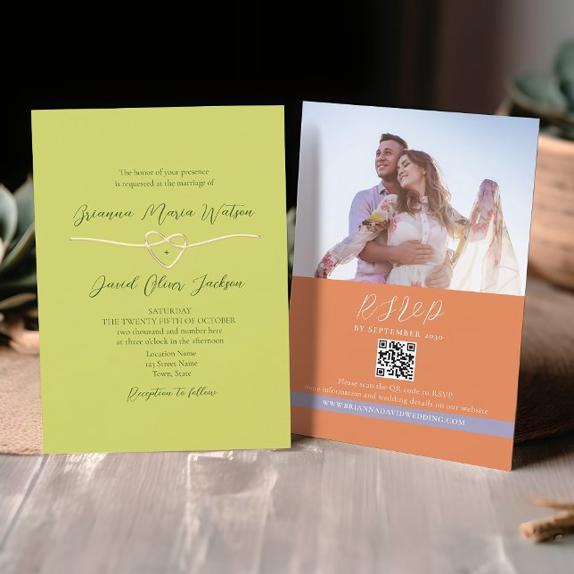 QR Code Citrus Green Wedding Invitation (Creator Uploaded)