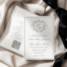QR code classic crest monogram sage green wedding