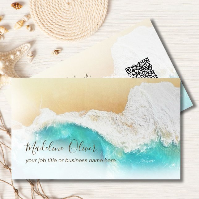 QR Code Coastal Beach Professional Modern Business Card (Creator Uploaded)