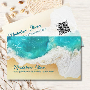 QR Code Coastal Beach Scene Travel Professional  Business Card