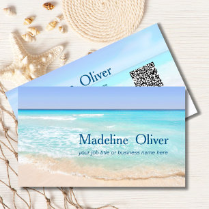 QR Code Coastal Beach Scene Travel Stylish Business Card