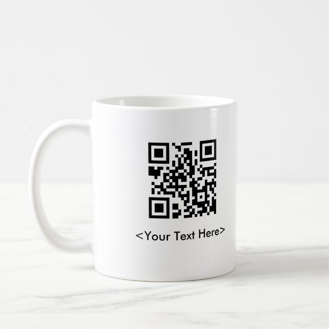 QR Code Coffee Mug With Editable Text (Left)