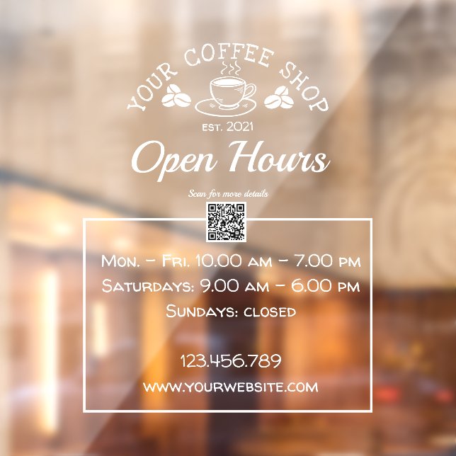 QR code coffee shop open hour sign decals (Sheet 2)