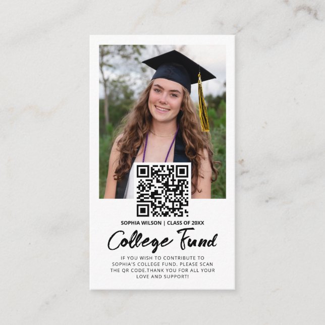 QR Code College Fund Graduation Photo Enclosure Card (Front)