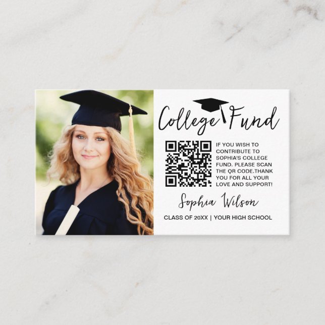 QR Code College Fund Graduation Photo Enclosure Card (Front)