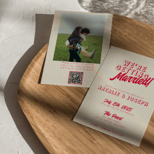 QR Code Colorful Bold Funky Photo Wedding Invitation