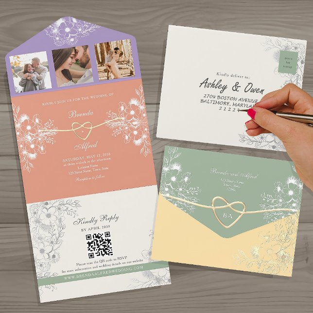 QR Code Colourful Floral Spring Wedding All In One Invitation (Creator Uploaded)