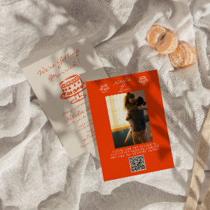 QR Code Colourful Hand Drawn Cake Photo Wedding Invitation