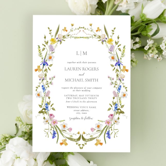 QR Code Colourful Vintage Garden Monogram Wedding Invitation (Vintage Meets Modern in QR Code Wedding Invitation)