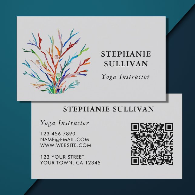 QR Code Colourful Yoga Instructor Business Card (Creator Uploaded)