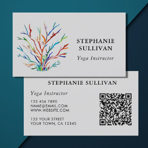 QR Code Colourful Yoga Instructor Business Card