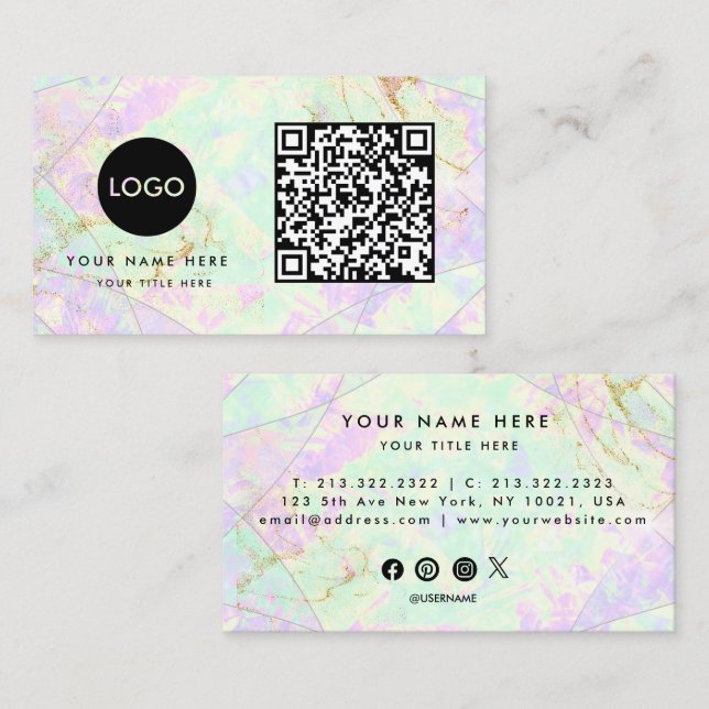 QR Code Colours Gemstone Opal Texture Business Car Card (Front/Back)