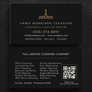QR Code Commercial Cleaning Black Gold Business Card