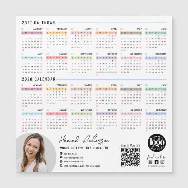 QR Code & Company Logo 2027 - 2028 Calendar Magnet (Front)