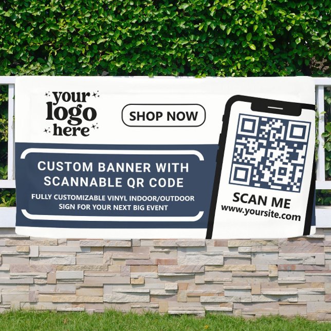 QR Code Company Logo Blue Indoor Outdoor Vinyl Banner (Creator Uploaded)