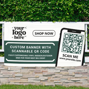 QR Code Company Logo Green Indoor Outdoor Vinyl Banner