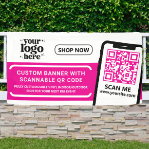 QR Code Company Logo Hot Pink Indoor Outdoor Vinyl Banner