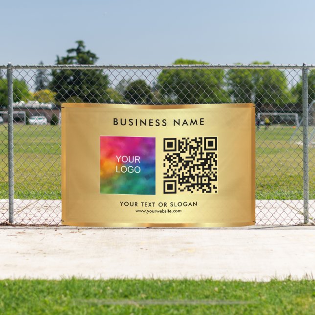 QR Code Company Logo Name Outdoor Gold Promotional Banner (Insitu)
