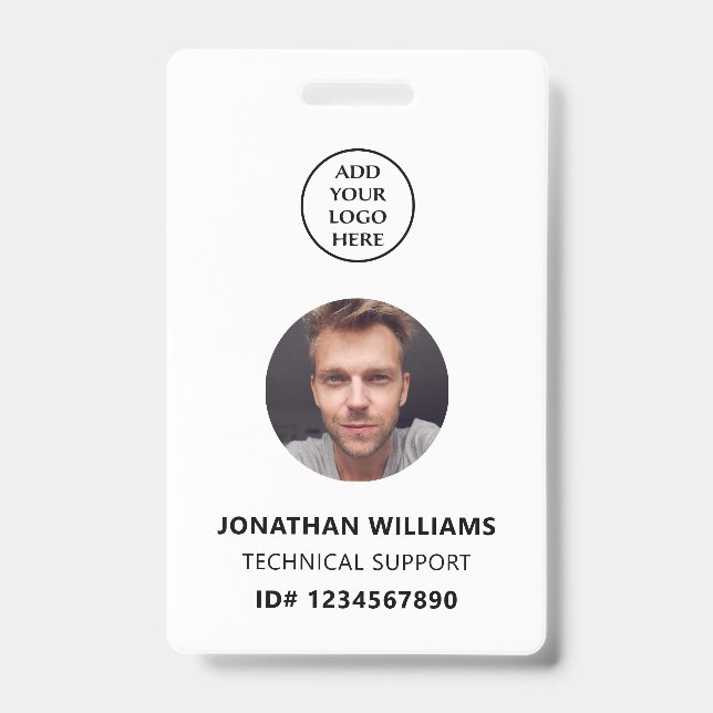 QR Code Company Logo Staff Name Job Title Photo ID Badge (Front)