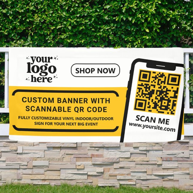 QR Code Company Logo Yellow Indoor Outdoor Vinyl Banner (Creator Uploaded)
