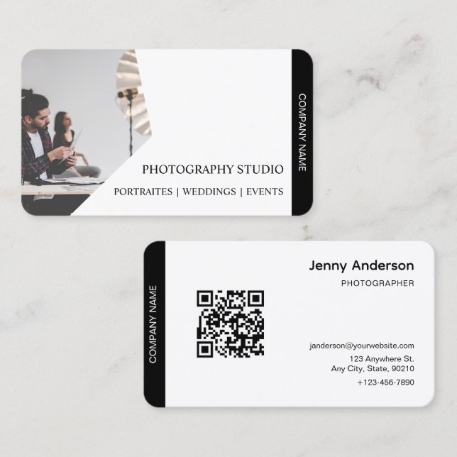 QR code Company Name & Logo Photographer  Business Card (Front/Back)