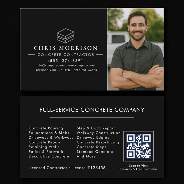 QR Code Concrete Cement Photo Construction Business Card (Creator Uploaded)
