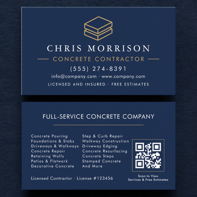 QR Code Concrete Construction Services Business Card (Creator Uploaded)