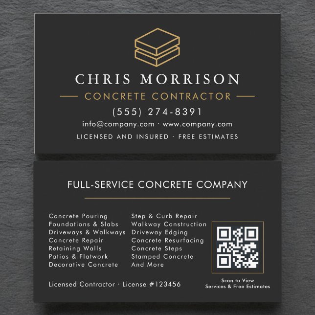 QR Code Concrete Contractor Services Business Card (Creator Uploaded)