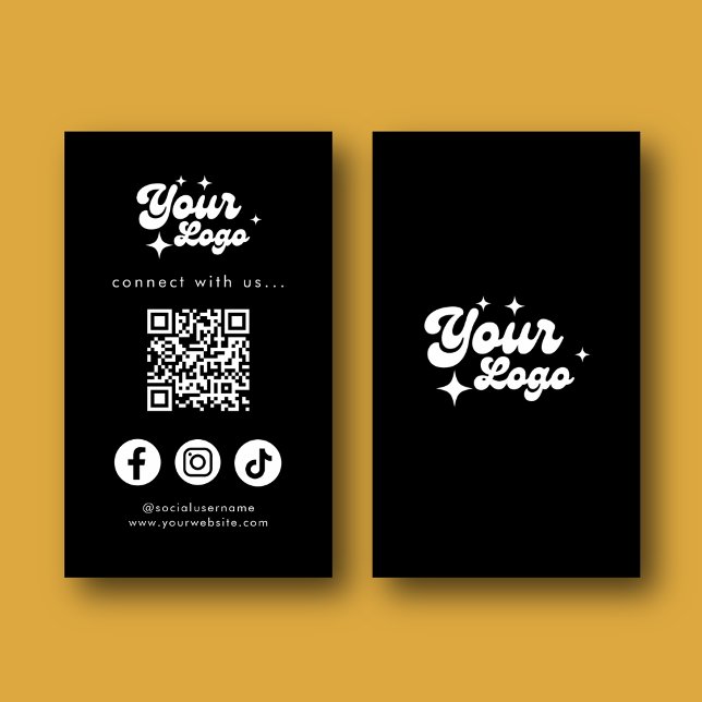 QR Code Connect With Us Black Business Card (Creator Uploaded)