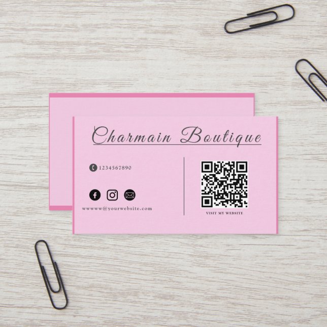 QR code Connect With us, Blush pink Business Card (Front/Back In Situ)
