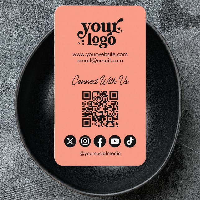 QR Code Connect With Us Social Media Cool Vertical Business Card (Creator Uploaded)