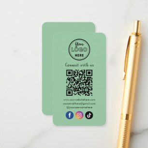 QR Code Connect With Us Social Media Mint Green Enclosure Card