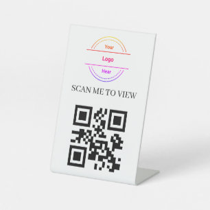 QR Code Contactless Menu Logo White Minimalist Ped Pedestal Sign
