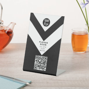 QR Code Contactless Modern Cafe Menu Logo Black  Pedestal Sign