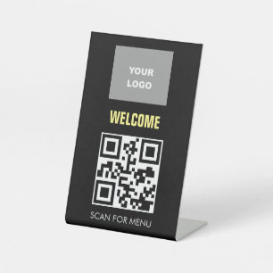 QR Code Contactless Scannable Menu Logo Black Pedestal Sign
