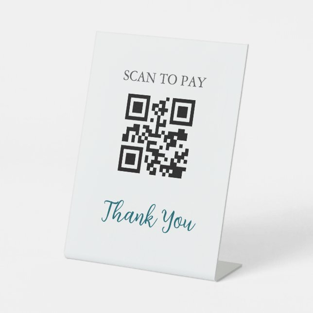 QR Code Contactless Scannable Pay Black White Pedestal Sign (Front)
