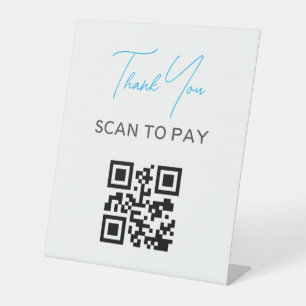 QR Code Contactless Scannable Pay Black White Pedestal Sign