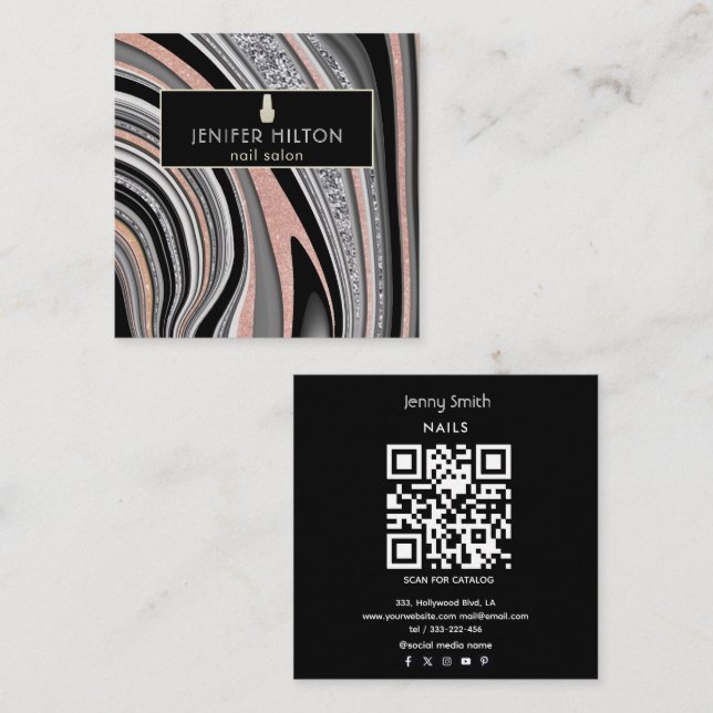 QR code Contemporary agate geode nail salon Square Business Card (Front/Back)