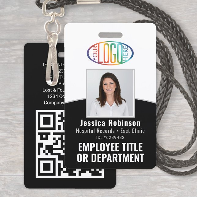 QR Code Corporate Logo Employee Photo Black White ID Badge (Creator Uploaded)